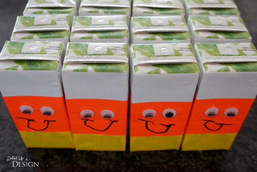 Candy Corn Juice Boxes made with Duck Tape