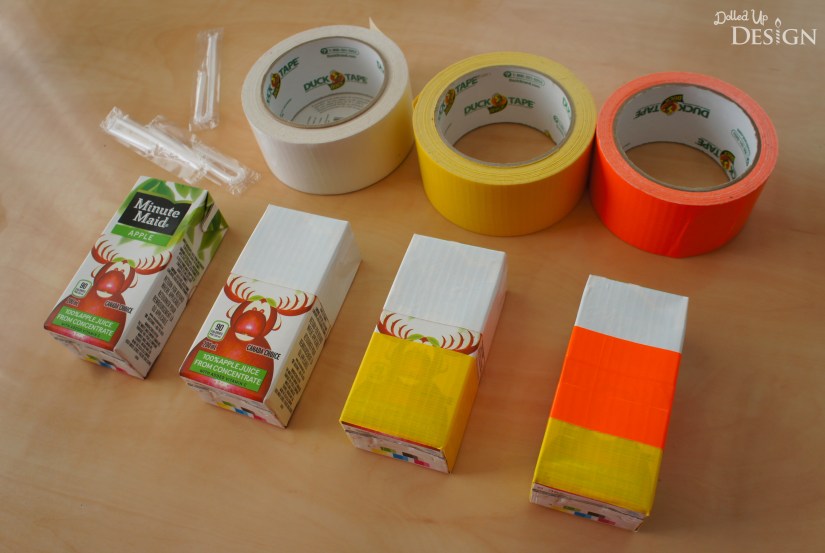 Candy Corn Juice Boxes made with Duck Tape